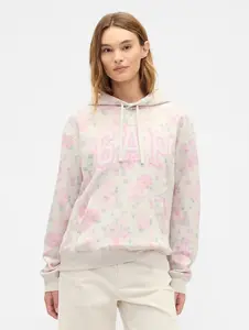 Relaxed Gap Logo Hoodie, Pink Floral, Women