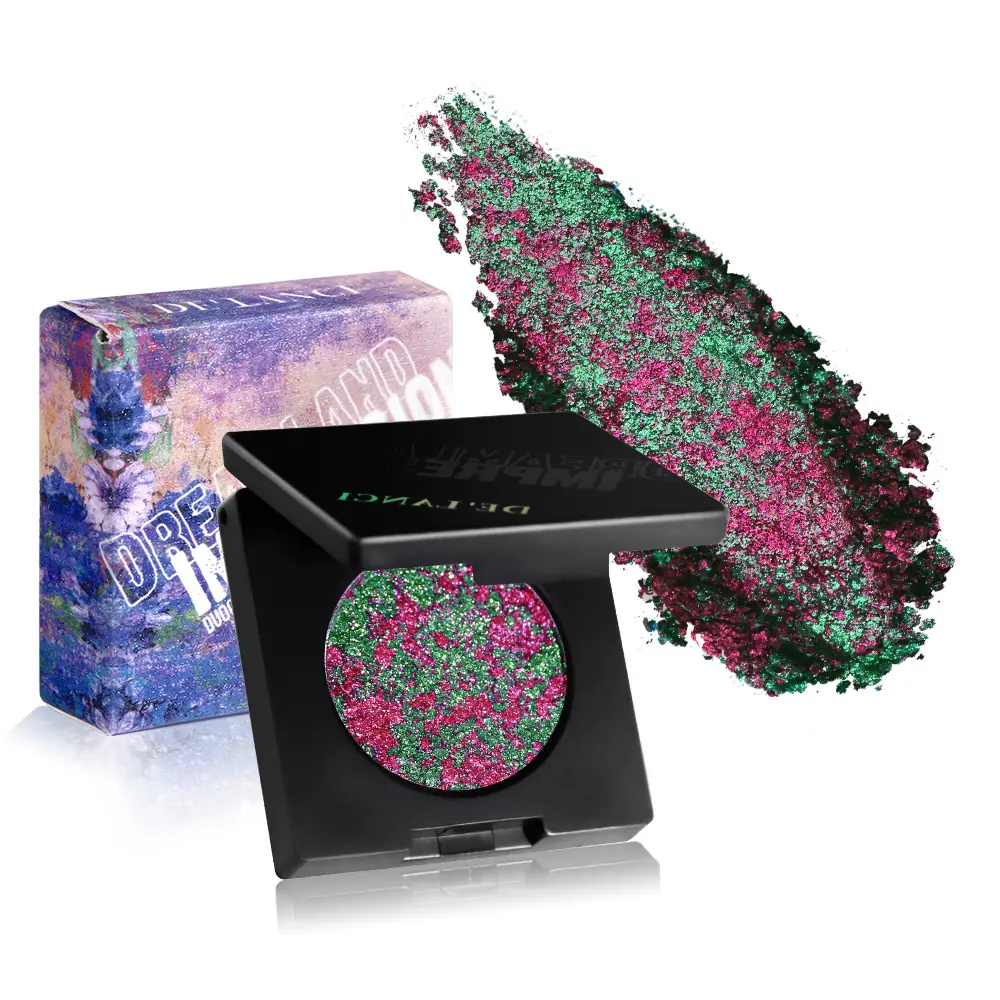 Delanci Dreamland Duo Chrome Eyeshadow Palette - Purple Green Pink Lemon Yellow - Highly Pigmented Polarized Powder for Creative Makeup Enthusiasts Eye Tint