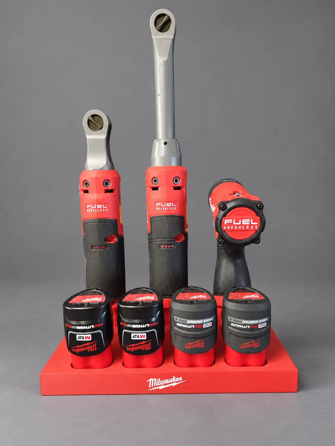 3D Printed M12 Tool & Battery Holder for Milwaukee, Holds 3 Tools & 4 Batteries