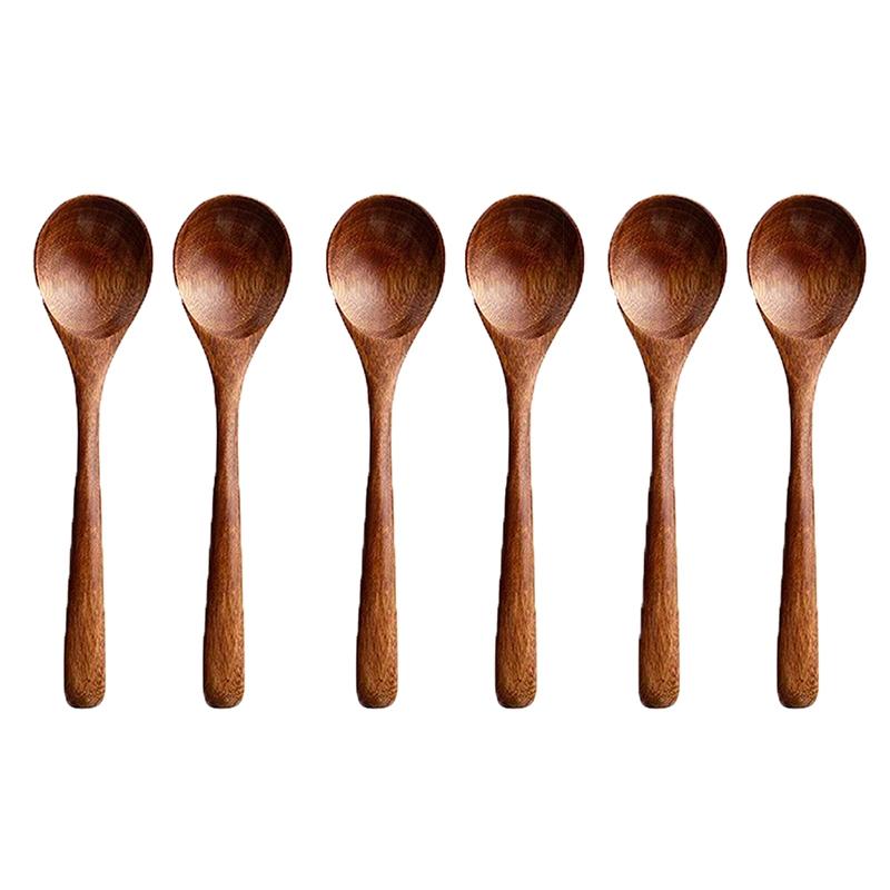 Natural Wooden Spoon Set, 4/6 Counts Multi Specification Durable & Eco-friendly Long Handle Cooking Spoons for Kitchen, Cooking, Baking & Serving #TOP PICKS