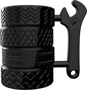 MISHOWNET Tire Coffee Tea Mug 350ml Ceramic Tumbler with Wrench Handle for Car Enthusiasts Reusable Washable Christmas Birthday Gift for Men Drinkware Stylish baskets Self