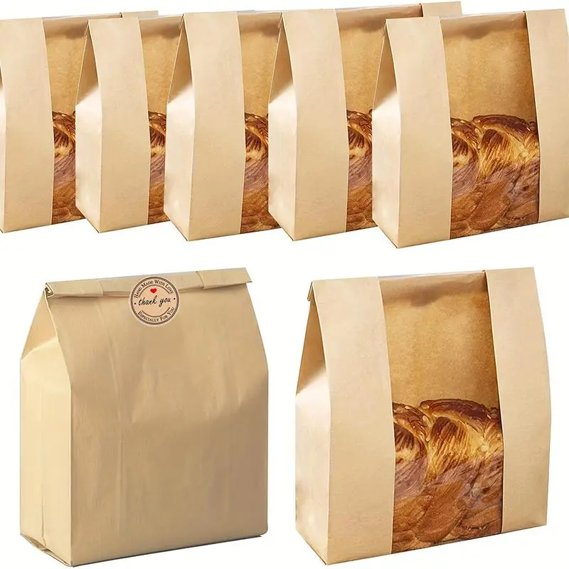 Heavy Duty Thick Paper Bread Storage Bags (25-200pcs) - 50% Thicker Sourdough Paper, Oil-Resistant, Packaging With Window, 13.7x8.2x3.5in, Cute Sealing Stickers, for Homemade Bread & Cookies, Kitchen Bakeware Accessory