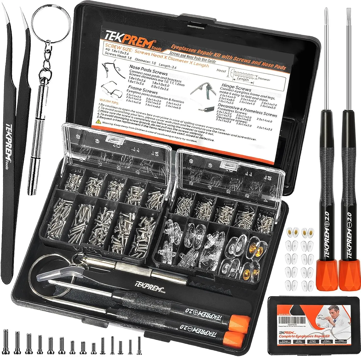 Magnetic Eyeglass Repair Tool Kit, Eye Glasses Repairing Screwdriver Set with Compatible Eyeglass Screws,Silicone Nose Pads,Tweezer,Small Screwdriver for Eyeglasses,Sunglasses and Nose Pads