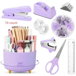 10PCS Office Cute Desk Accessories , Pencil Holder, Stapler, Tape Dispenser, Scissors, Ruler, Binder Clips and 1000pcs Staples,Desk Supplies Set