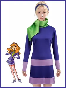 Daphne Blake Cosplay Costume for Adults Girls, Fantasy Song Disguise, TV Cosplay Halloween Set, Fitted Print, All Seasons
