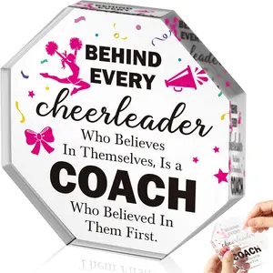 Thank You Coach Gifts - Cheerleader Appreciation Gifts for Women, Acrylic Octagon Cheerleading Coach Graduation Awards Table Centerpiece Sign, Thanks Coaches Desk Decor for Farewell Birthday