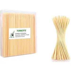 [200 PCS] 4 inch Bamboo Skewers, Premium Wooden Skewers without Splinters, Skewers for Appetizer, Fruit Kabobs, Chocolate Fountain, Burger, Cocktail Toothpicks, and Food Skewer Sticks.