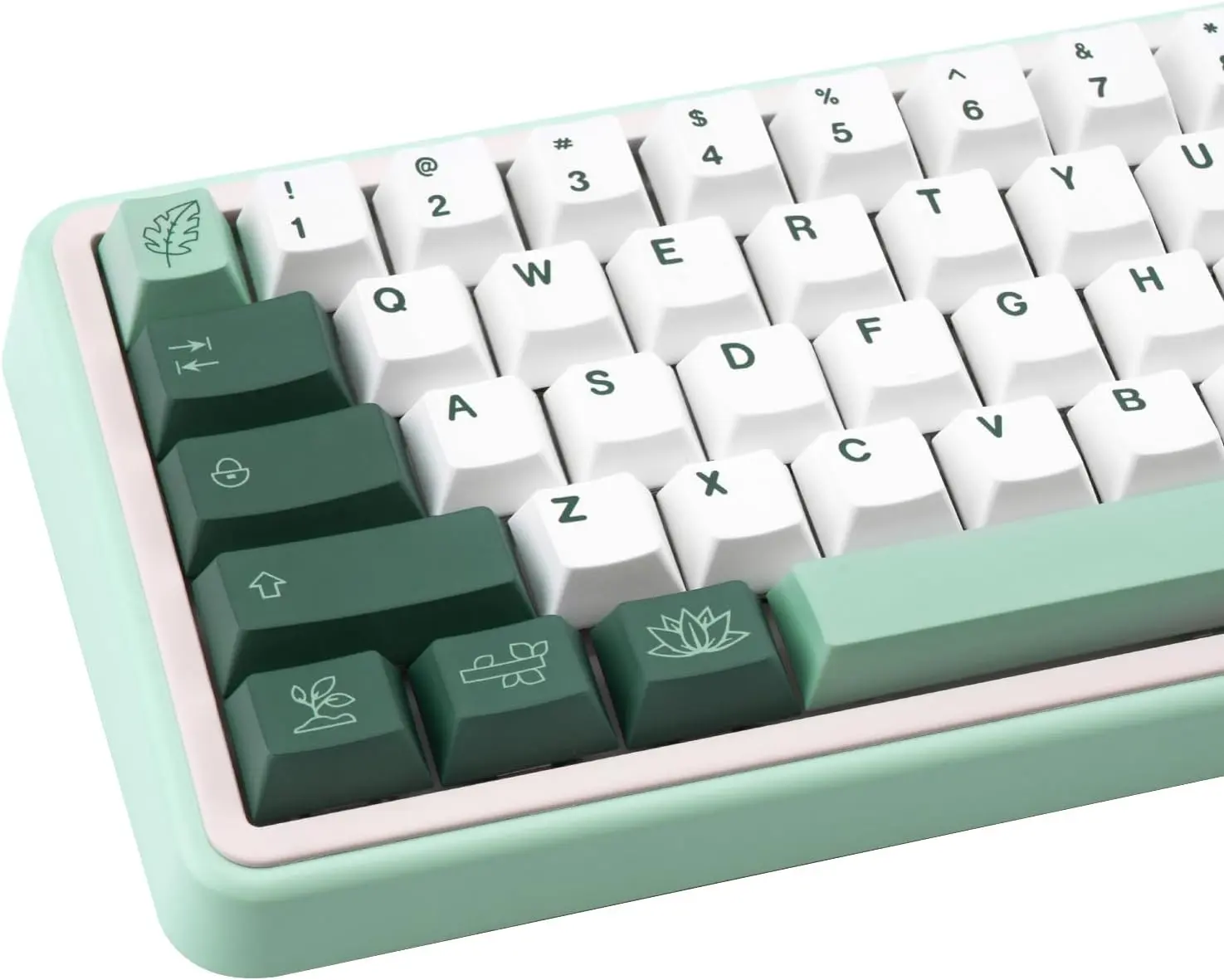Fresh White Green Botanical Cherry Profile Keycaps, 130-Key Minimalist Dye Sublimation Custom Accessories for Cherry MX Mechanical Keyboards