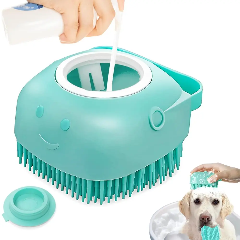 1pc Dog & Cat Bath Brush with soap & shampoo dispenser Dog Grooming Brush Massage Brush Soft silicone rubber bristles Shorthair Dog & Cat Shower Grooming Supplies Grooming Tools