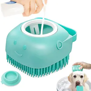 1pc Dog & Cat Bath Brush with soap & shampoo dispenser Dog Grooming Brush Massage Brush Soft silicone rubber bristles Shorthair Dog & Cat Shower Grooming Supplies