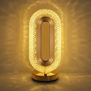 Bedside table lamp in the bedroom, three-color adjustable dimmer night light with USB interface, rechargeable touch lamp, crystal modern oval table lamp, suitable for use in dormitories, living rooms and offices.
