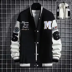 Men's Baseball Jacket, Fashion Casual Button-Down Top with Letter & Number Print, Streetwear Lightweight Outerwear