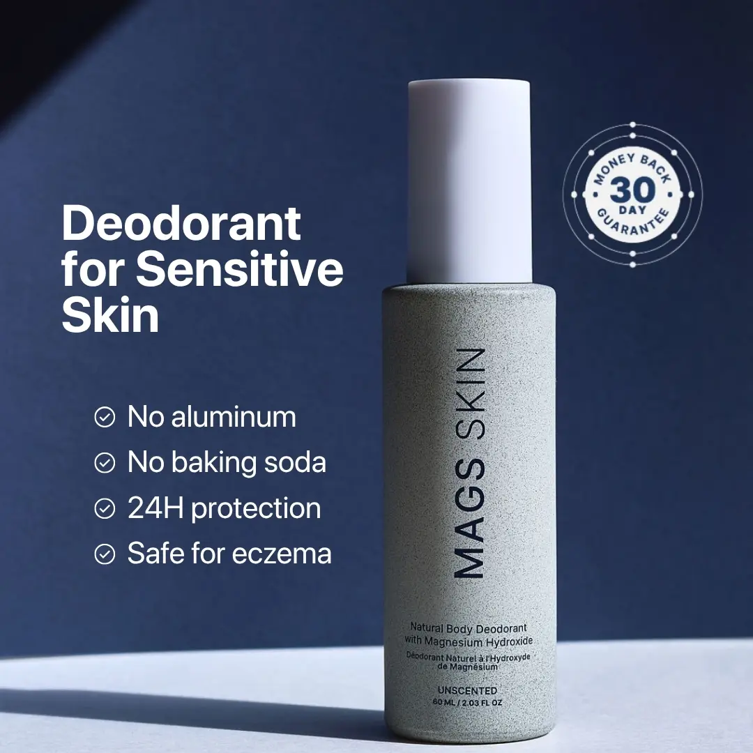 Natural Magnesium Deodorant by MAGS Skin – Zero Irritation, No Stains, Fragrance Free Spray, 24 Hour Odor Control for Sensitive Skin