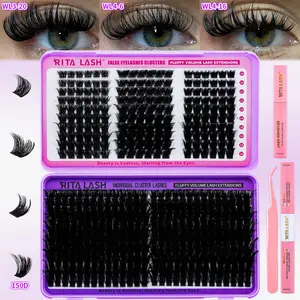 RITALASH 460PCS Lash Clusters Kit Ultra Black Lashes Natural DIY Lash Extension Kit 10-18mm Cluster Eyelash Extensions Kit D Curl Individual Eyelash Kit with Bond&Seal Lash Remover And Tweezers