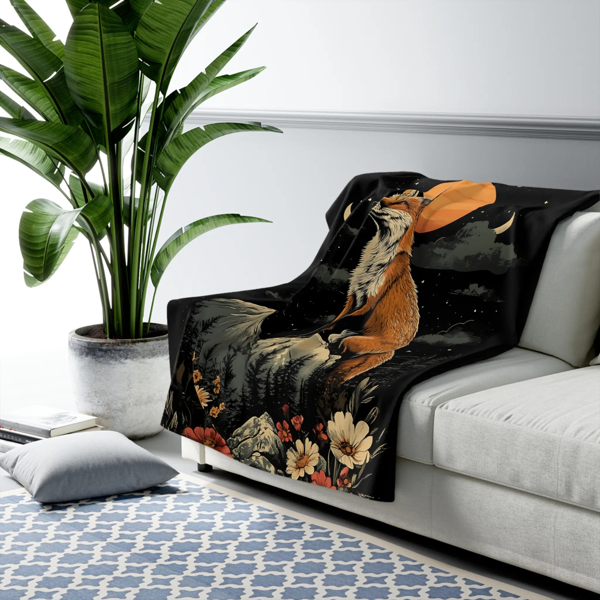 Cute Fox Blanket Custom. Fox Sherpa Fleece Blanket.