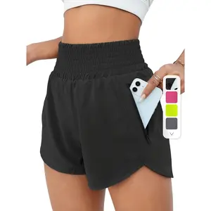 Women's High-Waisted Running Shorts with Pockets - Stretchy, Non-See-Through Polyester & Elastane Blend, Side Slit for Easy Access - Perfect for Gym & Exercise, Summer-Ready
