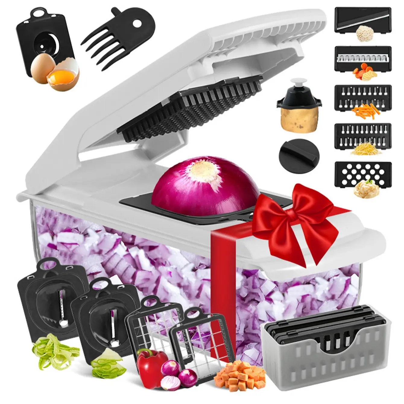 Kitchen Accessories 18-Piece Set Multi-Functional & Fruit Cutter Machine with Container, Onion Chopper Slicer, Vegetable Cutting Slicer, Home Essential Tool