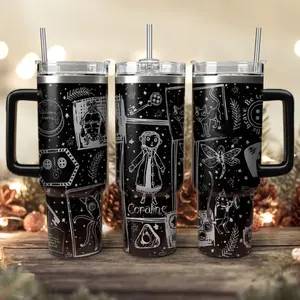 Coraline 20oz - 40oz Tumbler Stainless Steel with Straw, Double Wall Insulated, With Handle – Epic Cartoon Movies Series Design, Perfect Gift for Fans