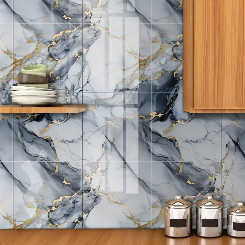 30/52pcs 30.0x30.0 cm Thick Golden Foil Grid Wallpaper, Marble Backsplash Wallpaper, Decorative Wallpaper, Peel and Stick, Waterproof Self Adhesive, DIY Removable, Stain-Resistant, Wear-Resistant
