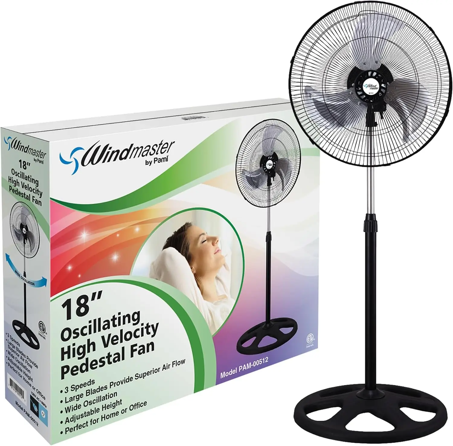 PAMI 18 in High-Velocity Oscillating Pedestal Fan,3 Speed,Adjustable,Black