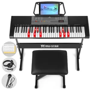 MUSTAR Piano Keyboard with Lighted Up Keys 61 Keys Electric Piano Keyboard for Beginners Includes Microphone Headphones and Bench Perfect for Learning