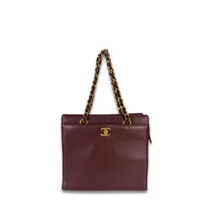 Pre-owned CHANEL Caviar Leather Tote Bags Vintage Burgundy Caviar Tote