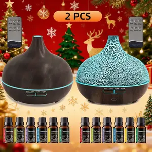 Whole-Home Quiet Ambiance Set: 2-Pack 550ml Ultrasonic Humidifiers with Remote, 12 Oils & 7 Soothing Colors for Multi-Room Coverage