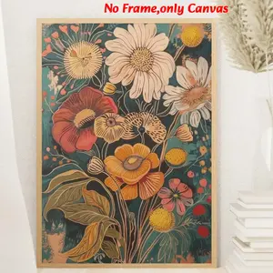 1 Pc, wall art, Canvas Wall Art, Unique Artwork, vintage poster, mid-century style floral print, bohemian wildflower poster, living room aesthetic, bedroom decor, apartment decor, housewarming gift, unframed