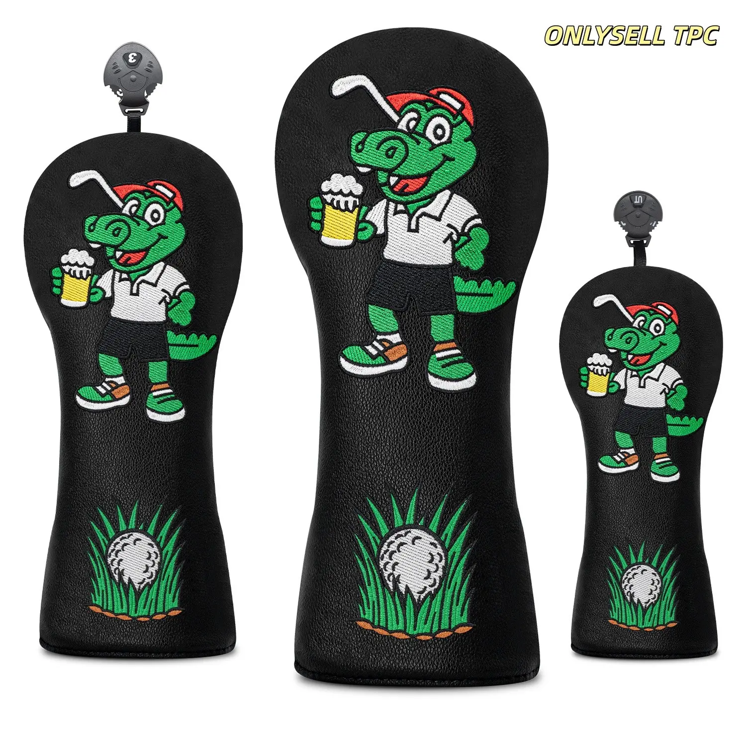Fun Crocodile Golf Wood Headcover Set, 4-Piece Premium Golf Club Protector, Unique Cartoon Design, Great Gift for Golfers, Fits Most Clubs, Golf Accessories, Golf Gift Accessory