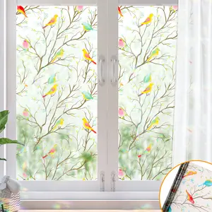 Stained Glass Window Film Rainbow Glass Decals Stickers for Home Privacy Films Easy Application Decorative Floral Design Artistic Safety Ornaments