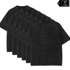 6PC  Oversized T-Shirts Acid Washed Heavy Cotton Vintage Unisex Tee Loose Fit Short Sleeve Casual Streetwear Baggy Basic Tops Fashion All Seasons Summer