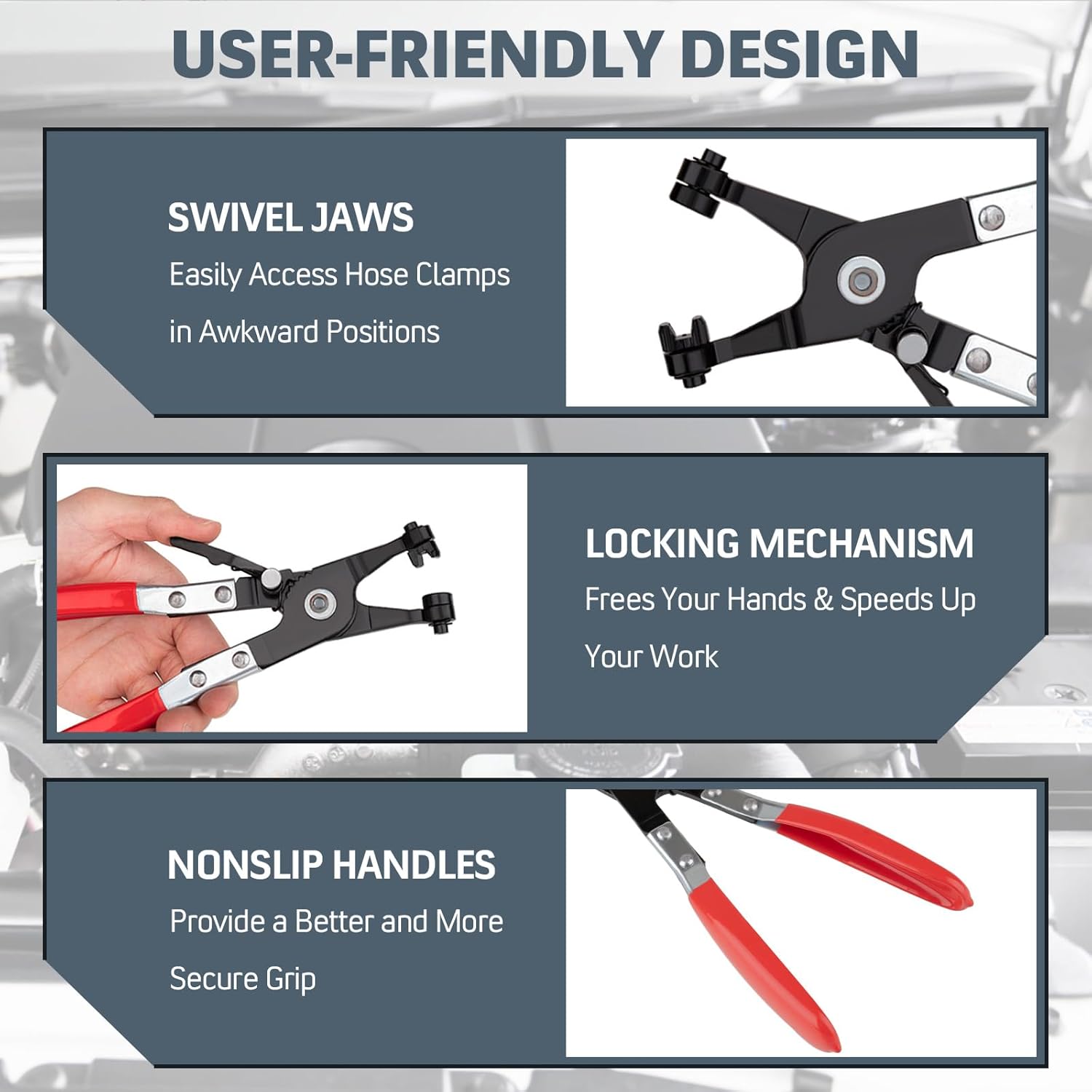 9PCS Hose Clamp Pliers Set Hose Clamp Removal Tool for Automotive Coolant Radiator Heater with Flexible Wire Long Reach Hose Clamp and Flat Band Pliers