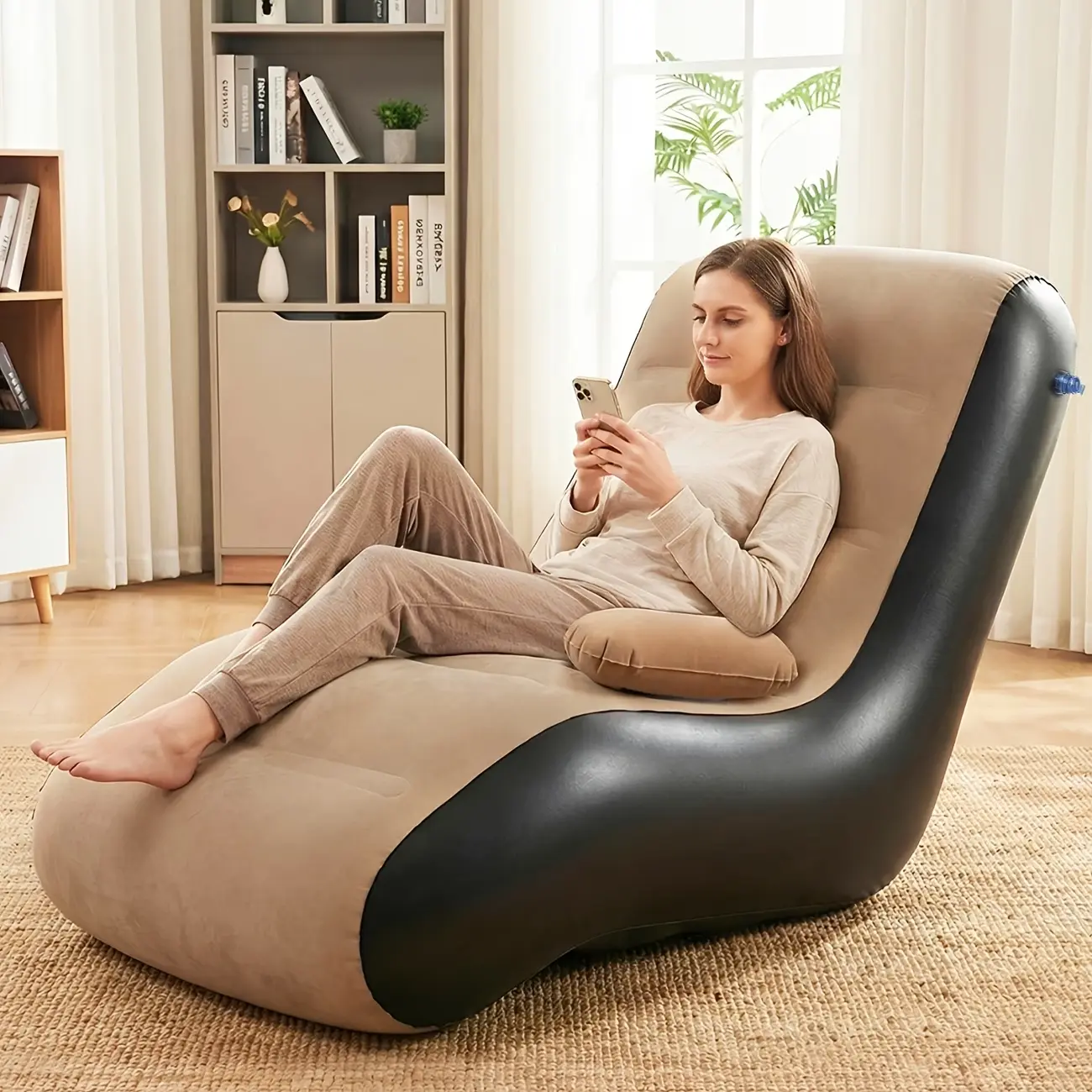 S-Shaped Portable PVC Lounger with Air Pump - Beach Chair, Outdoor Patio Sofa Bed, Indoor/Outdoor Air Cushion Chair, Travel Camping Furniture, Mother’s Day Gift