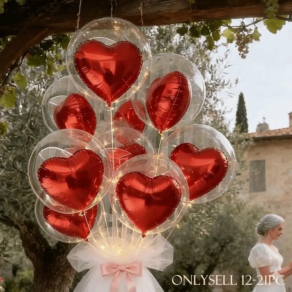 21-Piece Set Transparent Bubble Balls & Heart Shaped Balloons, Perfect for Valentine's Day, Birthdays, Weddings, Anniversaries, Party, Indoor/outdoor Decor, Balloon Decorations Kit