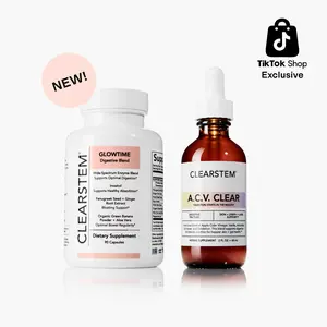 [CLEARSTEM] Good Skin Digestion Duo for Breakout Prone Skin and Optimal Digestion. A.C.V. Clear Digestive Bitters Tincture, 2 fl oz, GLOWTIME Digestive Enzymes Blend, 90 capsules, Developed by The Acne Guru®