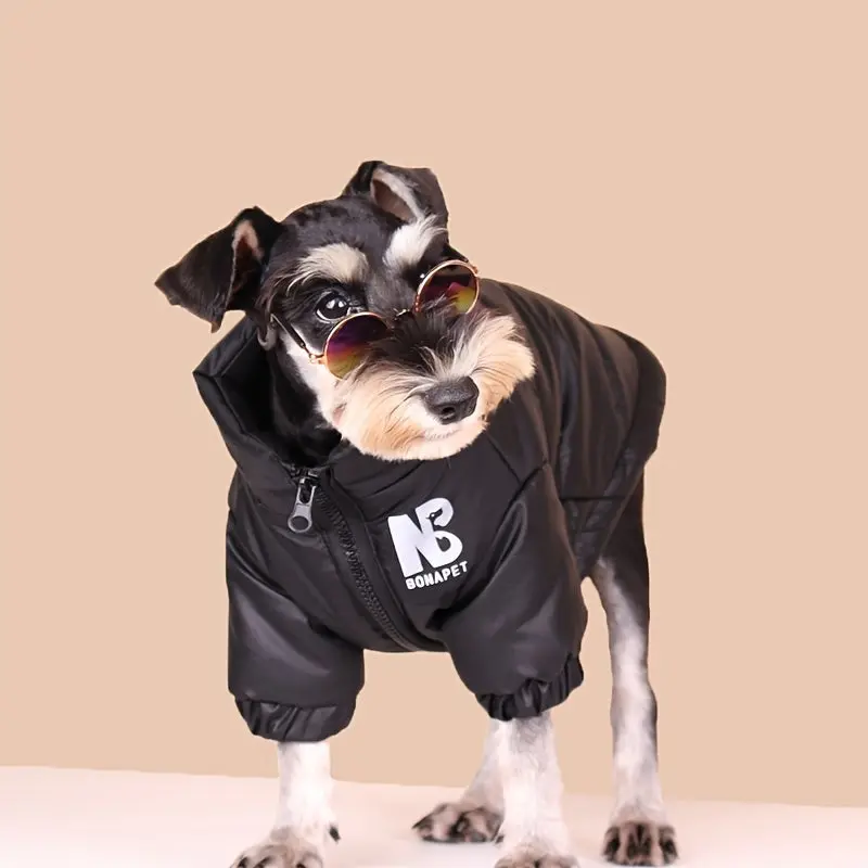 Thick Padded Winter Warm Dog Coat, Reflective Letter Graphic Jacket With Zip Up For Cold Seasons
