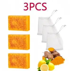 3PCS Glow Turmeric Kojic Acid Soap 100g, Brightening Dark Spot Remover, Gentle Face & Body Cleanser Skin Repair