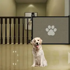 Universal Indoor and Outdoor Retractable Mesh Pet Gate - Tall Freestanding Pet Guardrail with Door, Suitable for Stairs, Wide Doorways