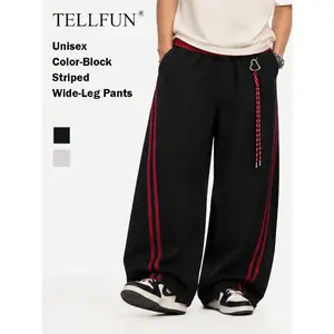 TELLFUN Y2K Baggy Wide-Leg Sweatpants with Side Stripes – Comfortable Casual Streetwear Joggers for Everyday Loungewear, Oversized Unisex Design bottom Pants,Summervibes