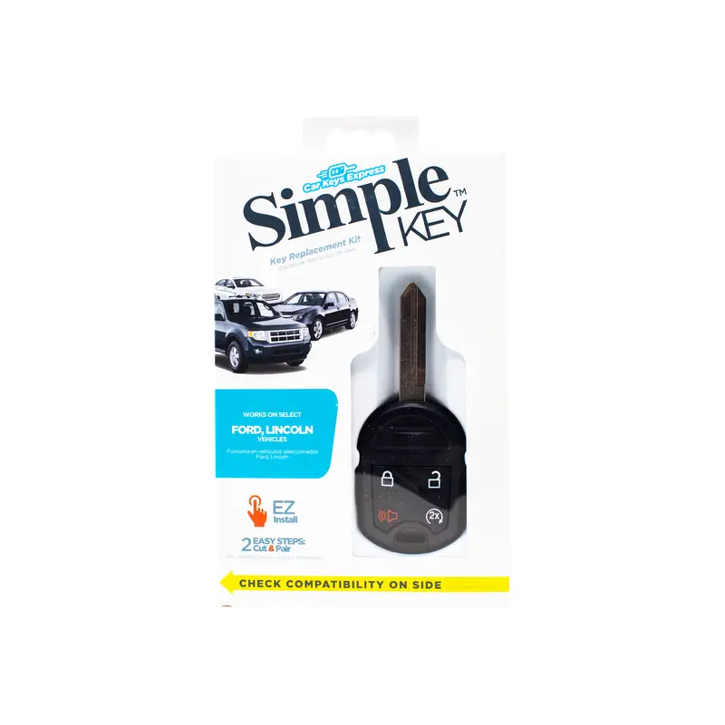Simple Key Car Remote Pairing Kit for Select Ford, Lincoln, Mazda, and Mercury Vehicles - Includes OBD Programming Tool and 4-Button Remote and Key Combo - Review Compatibility Before Purchase