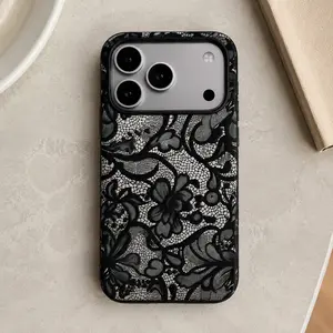 Black Lace Vintage Pattern Dual-Layer Phone Case, Compatible with iPhone 17 16 15 14 13 12 11 Pro Max Plus X XS XR SE and Samsung Galaxy S26 S25 S24 S23 S22, Fashionable Creative Cover, Ideal Gift for Her