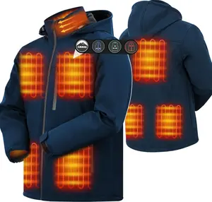 ARRIS Men’s Heated Jacket with Battery, Waterproof Electric Heating Coat with Detachable Hood, 8 Heating Zones,Navy Blue Jacket
