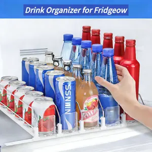 Refrigerator Soda Can Dispenser, Self-Push Beverage Organizer, Adjustable Width, Beer, Soda Can, Water Bottle Dispenser, Adjustable Storage Rack, Adjustable Metal Racks