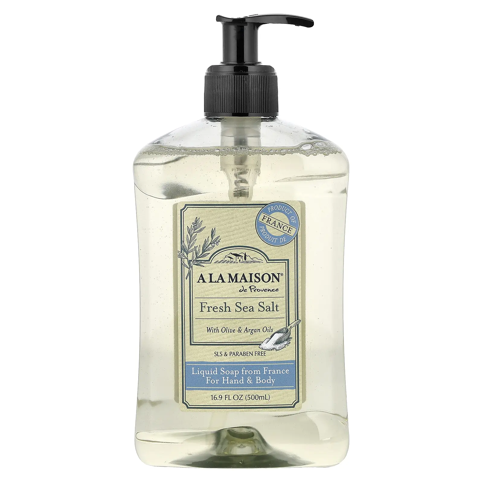 A La Maison de Provence Liquid Soap, For Hand & Body, Fresh Sea Salt, 16.9 fl oz (500 ml)
