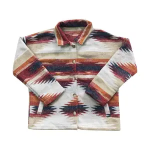 BT0252--WESTERN AZTEC LONG SLEEVE BROWN KIDS JACKET