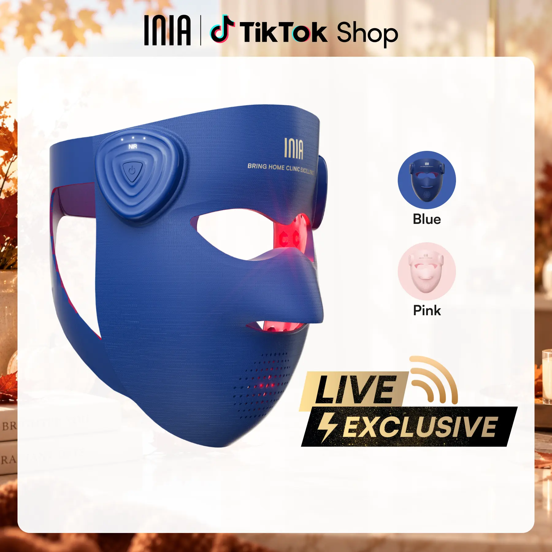 【LIVE EXCLUSIVE】INIA GLOW 940 nm 4D LED Mask – Dual NIR 940 + 850 nm Deep Penetration for Deeper Repair, Visible Lift & Lasting Radiance, 4D Fit for Jawline Lift & Firm, Cooling Therapy, Wireless Comfort, Summer Travel Accessories, Led Facial Mask, Glowup