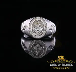 King Of Bling's 0.50CT Real Diamond 925 Sterling Silver White Fashion Masonic Men's Ring Size 12