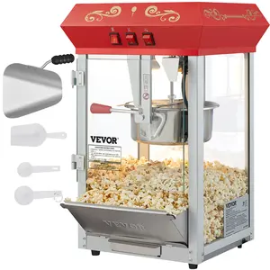 VEVOR Commercial Popcorn Machine, 8 Oz Kettle, 850 W Countertop Popcorn Maker for 48 Cups per Batch, Theater Style Popper with 3-Switch Control Steel Frame Tempered Glass Doors 1 Scoop 2 Spoons, Red