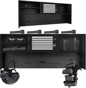 Wall‑Mounted Lockable Storage Organizer, 35.5×14.5×3.9 Inches, Wall‑Mount Police Gear Rack, Ideal for Home, Kitchen, Bar and Police Department, Features Shelves, Hooks and Secure Compartment