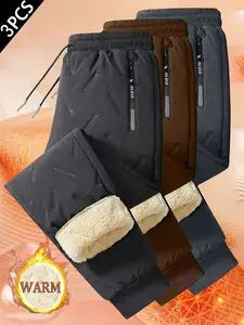 Men's Winter Warm Fleece-Lined Joggers, Elastic Waist & Zipper Pockets, Perfect for Outdoor Activities & Daily Use